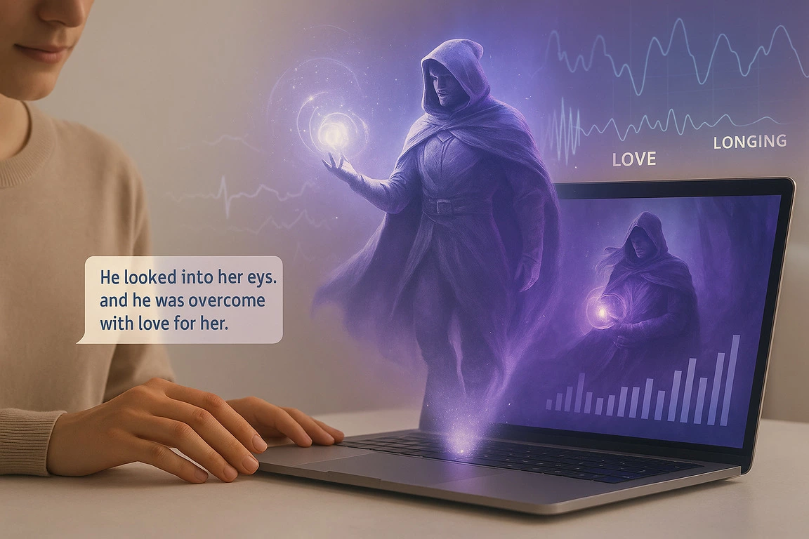 The man is experiencing an interactive AI romantasy fiction.